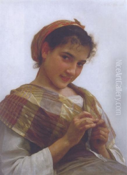 Portrait Of A Young Girl Crocheting - view 1