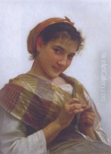 Portrait Of A Young Girl Crocheting by William-Adolphe Bouguereau