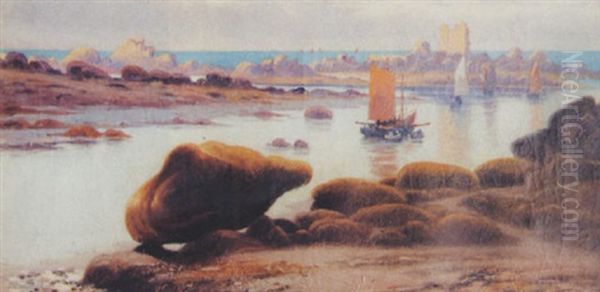 Barque Dans L'estuaire Sur La Cote De Granit Rose - view 1