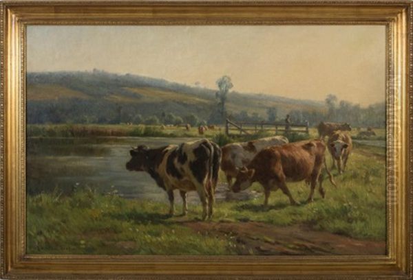 Pastoral Landscape With Cows At A Stream - view 1