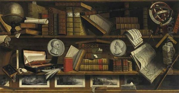 A Trompe L"oeil Of A Collector's Study With Engravings, Drawings, Letters And Books - view 1