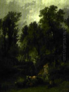 Ruhende Kuhe Mit Hirtenjunge Im Schatten Unter Birken by Louis Jean Baptiste Boulange