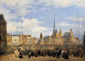 Vue De La Place Du Marche De Gant Avec La Statue De Jacob Van Artevelde by Francois-Jean-Louis Boulanger