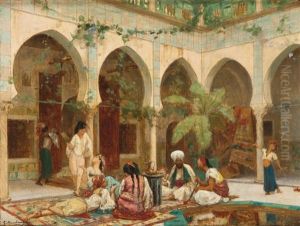 La Cour De Palais De Dar Khdaouedj El Amia, Alger (+ Preparatory Sketch, Lrgr; 2 Works)