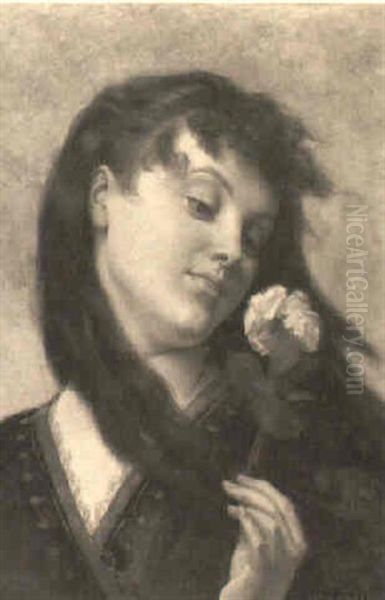 Portrait Of A Woman Holding A Rose - view 1