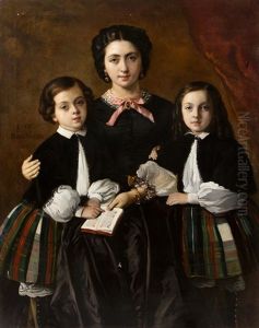 Portrait De Madame De Rosa Grenier De Cassagnac Et Ses Fils, Albert Et Georges by Louis Boulanger