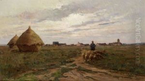 Paysage Aux Meules De Foin by Louis Boulanger
