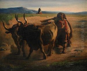 Landskap Med Herdar Och Tjurar by Auguste Boulard Sr.