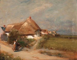 Sisters On A Road To A Cottage by Emile Boulard