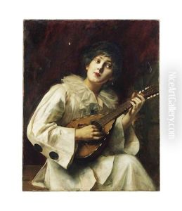 Pierette Playing The Lute by Paul Antoine de la Boulaye