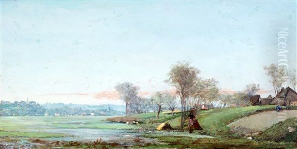 Landschap Met Visser Aan De Waterkant - view 1