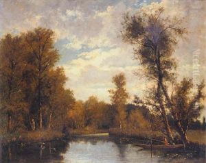 Fishing In A Wooded River Landscape