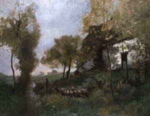 Schaapherder Bij De Beek by Hippolyte Boulenger
