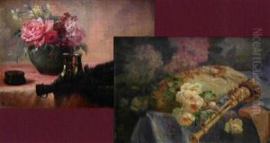 Natures Mortes Aux Fleurs Et Musique (+ Nature Morte Aux Fleurs Et Evantail, Faisant Pendant; 2 Works) by Cyprien Boulet