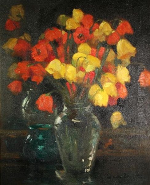 Tulips In A Clear Glass Vase - view 1