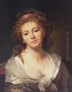 Self-portrait Wearing A Yellow Dress With A White Collar And A Pink Hair Ribbon by Marie-Genevieve Bouliard