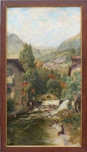 Pecheur Dans Un Paysage De Montagne by Abel Boulineau