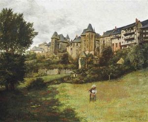 A Girl Picking Wild Poppies At Uzerche, France by Abel Boulineau
