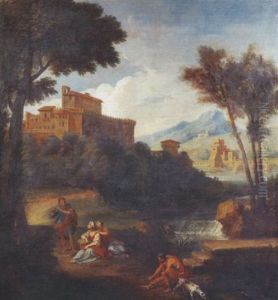 Personnages Dans Un Paysage Avec Forteresse