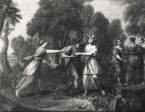 Classical Youth And Maidens Playing Blind Man's Buff In A Wooded Landscape
