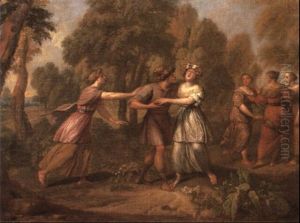 Classical Youth And Maidens Playing Blind Man's Buff In A Wooded Landscape Classical Youth And Maidens Playing Blind Man's Buff In A Wooded Landscape