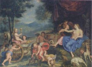 Venus Et Adonis Avec Cupidon Dans Un Char Tire Par Des Chiens by Bon De Boulogne