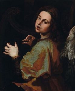 Angelo Cantore Che Si Accompagna Al Suono Di Una Cetra by Valentin De Boulogne