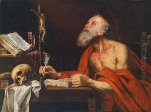 Der Heilige Hieronymus In Seinem Studierzimmer by Valentin De Boulogne