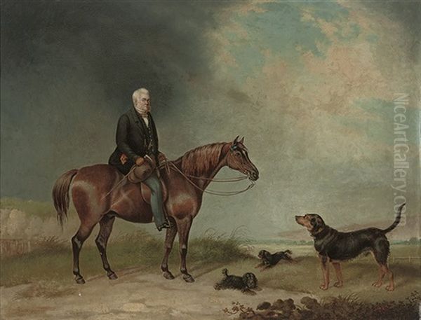 A Country Gentleman Seated On His Chestnut Hunter, With Dogs Below - view 1