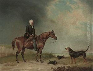 A Country Gentleman Seated On His Chestnut Hunter, With Dogs Below by Augustus S. Boult
