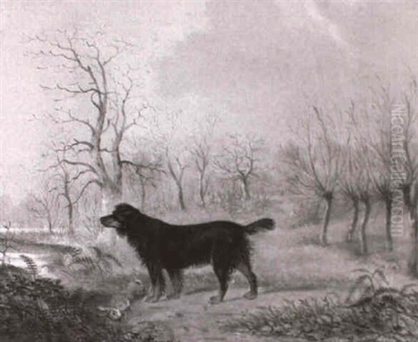 A Gun Dog And A Rabbit In A Winter Landscape - view 1
