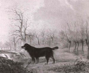 A Gun Dog And A Rabbit In A Winter Landscape