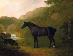 Pferdeportrat Mit Einem Jagdhund by John Boultbee