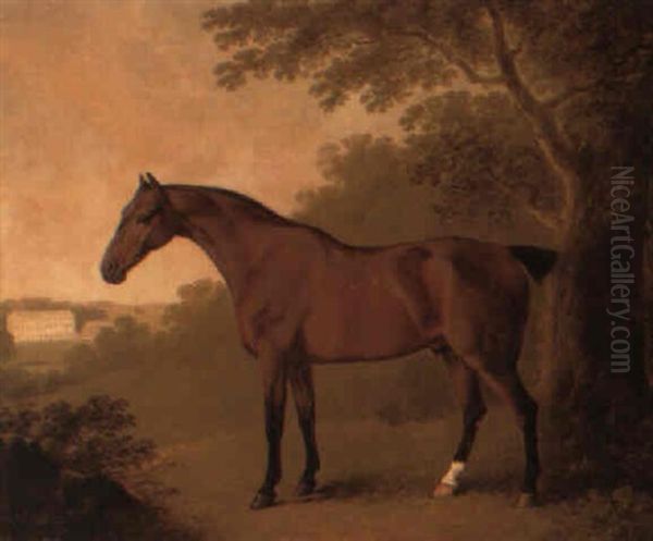 A Hunter In A Wooded Landscape With A Country House Beyond - view 1