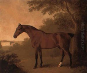 A Hunter In A Wooded Landscape With A Country House Beyond by John Boultbee