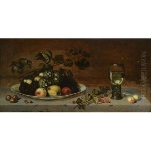 A Still Life With Grapes, Apples, A Quince And Pears On A Wan-li Porcelain Dish, Together With Medlars, Gooseberries, Cherries And Peaches, All On A Stone Ledge With A Roemer by Johannes Bouman