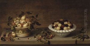 Pears In A Wicker Basket by Johannes Bouman