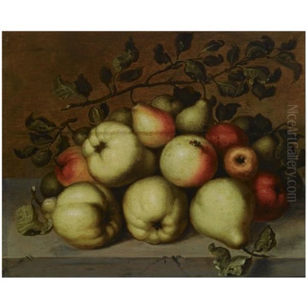 A Still Life With Pears And Apples On A Stone Ledge - view 1