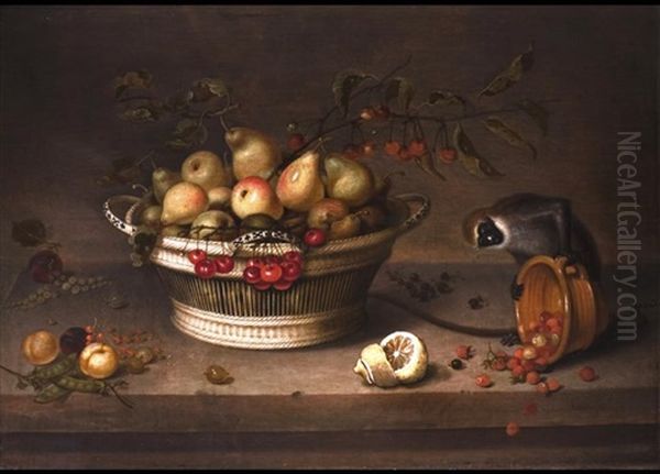 Stilleben Mit Fruchtekorb Und Einem Kleinen Affen - view 1