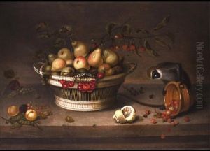 Stilleben Mit Fruchtekorb Und Einem Kleinen Affen by Johannes Bouman