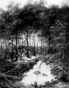A Wooded Landscape With Herdsman And Sheep Resting Near A Waterfall A Wooded Landscape With Herdsman And Sheep Resting Near A Waterfall