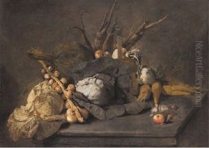 Nature Morte Aux Choux, Aux Oignons, Carottes, Panais Et Pommes by Michel Honore Bounieu