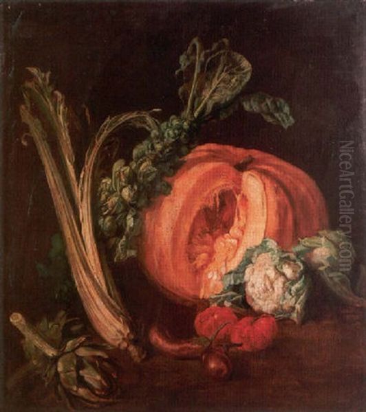 A Still Life Of A Melon, Brussels Sprouts, A Cardoon, An Artichoke, Cauliflowers, Tomatoes And Aubergines - view 1