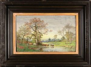 Troupeau De Vaches A La Riviere by Michel Bouquet