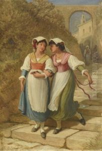 Jeunes Filles Dans Une Ruelle Provencale by Emile Bourcart