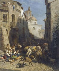 Reges Treiben In Einer Suditalienischen Stadt by Emile Bourcart
