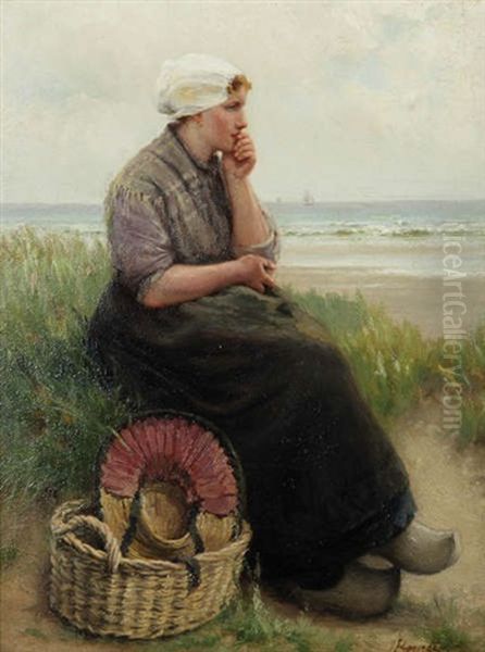 Fille Du Zeelande Avec Panier Sur La Plage - view 1