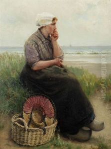 Fille Du Zeelande Avec Panier Sur La Plage