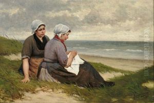 Zwei Madchen In Belgischer Tracht Am Strand