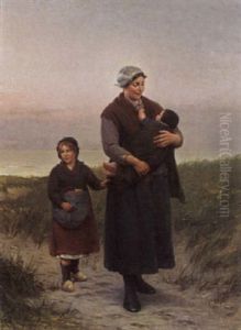 A Mother And Child Returning Home